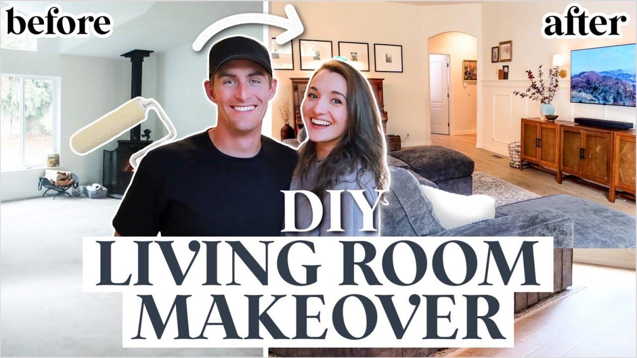 EXTREME DIY LIVING ROOM MAKEOVER! Boring 90s style to a cozy, custom home! | EPIC BEFORE + AFTER!