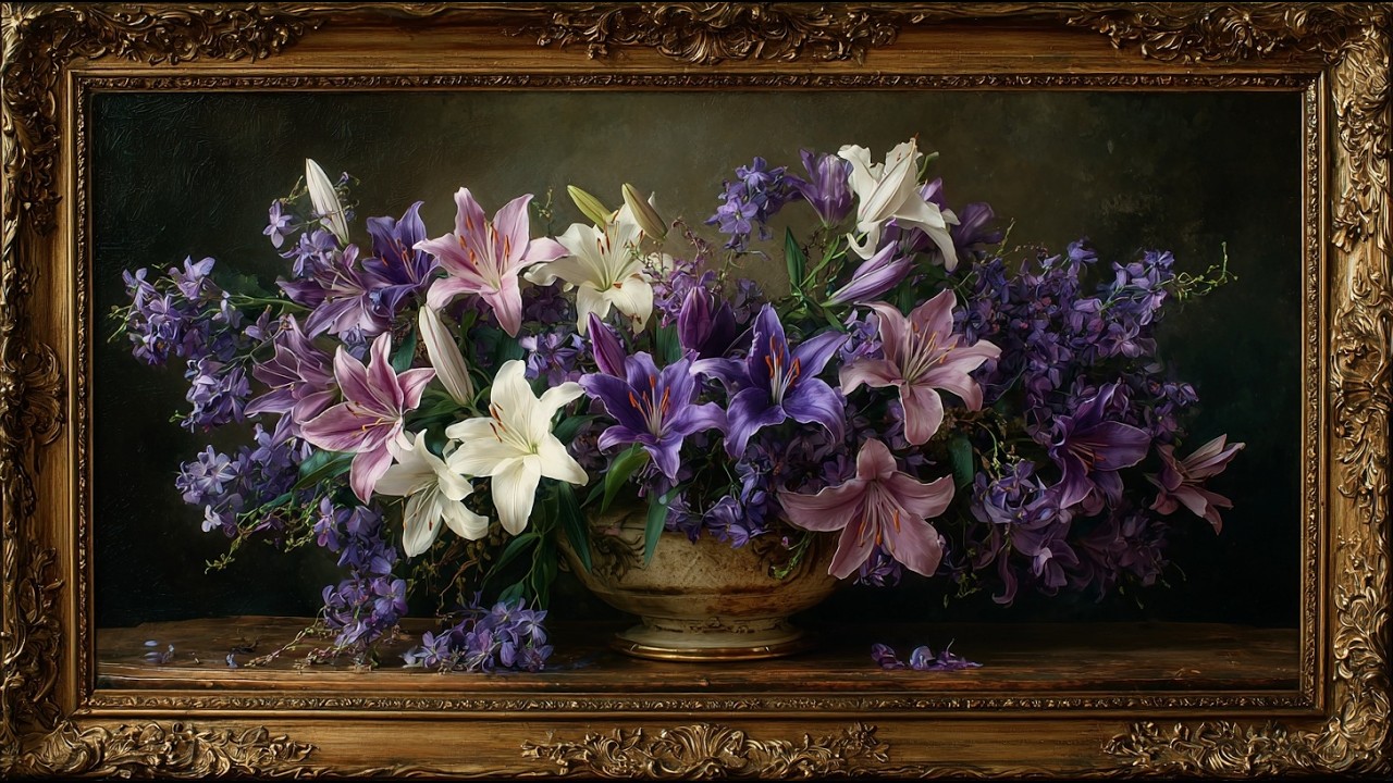 4K Frame TV Art • Purple Lilies Oil Painting |  Wall Art for Your TV (2 Hours, No Sound)