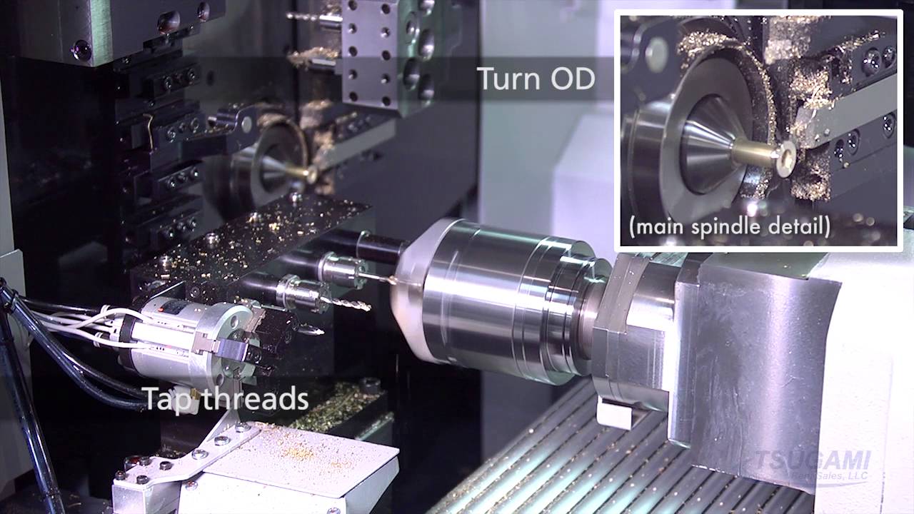 Tsugami B0325-II, 32 mm 5-Axis CNC Lathe with robotics.