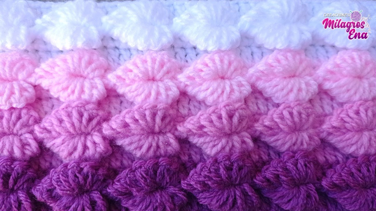 Punto N° 74 de hojitas tejido a crochet para, mantas, cobijas, fundas de cojines, colchas, bufandas