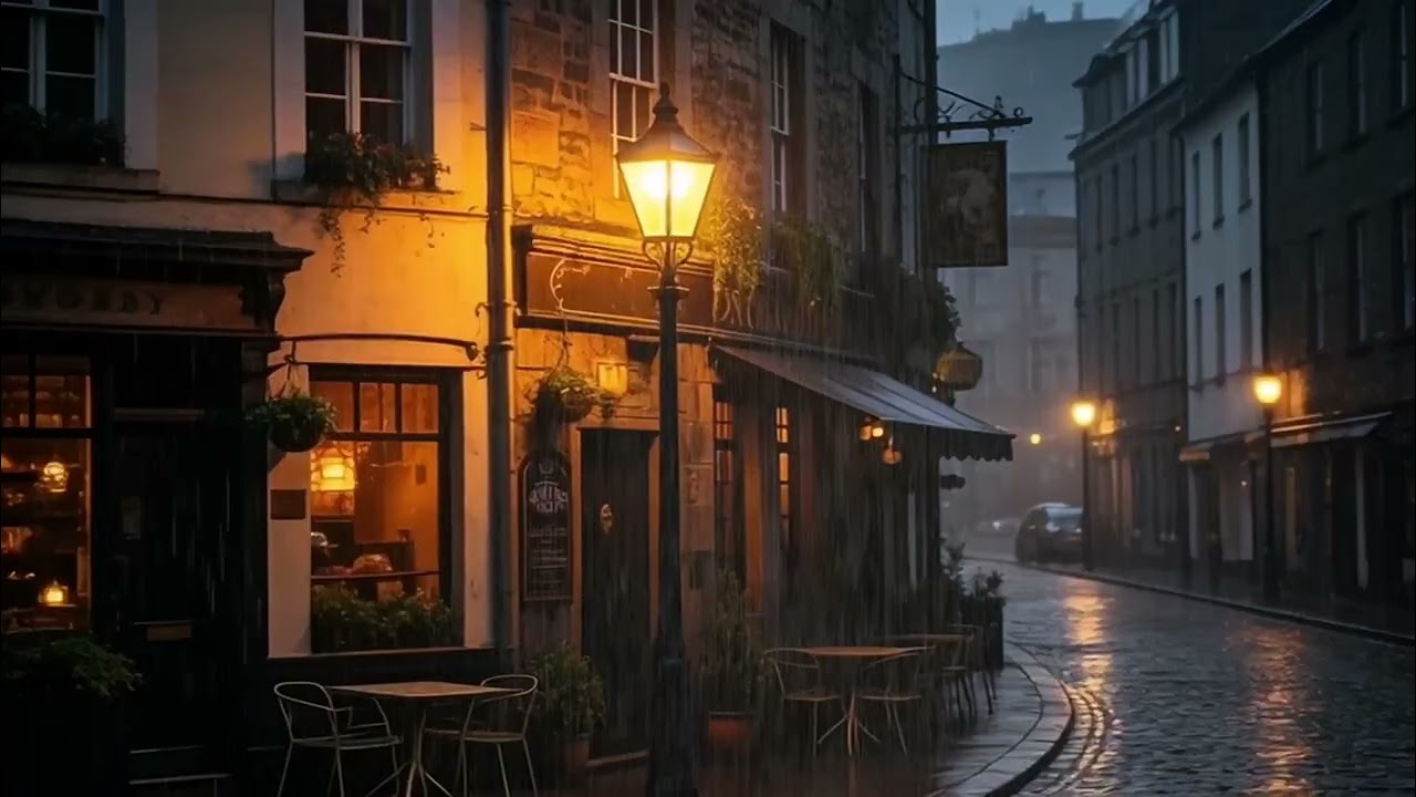 Cozy Rain by the Night Café 🌙 | 8 Hours Relaxing City Rain for Sleep & Focus