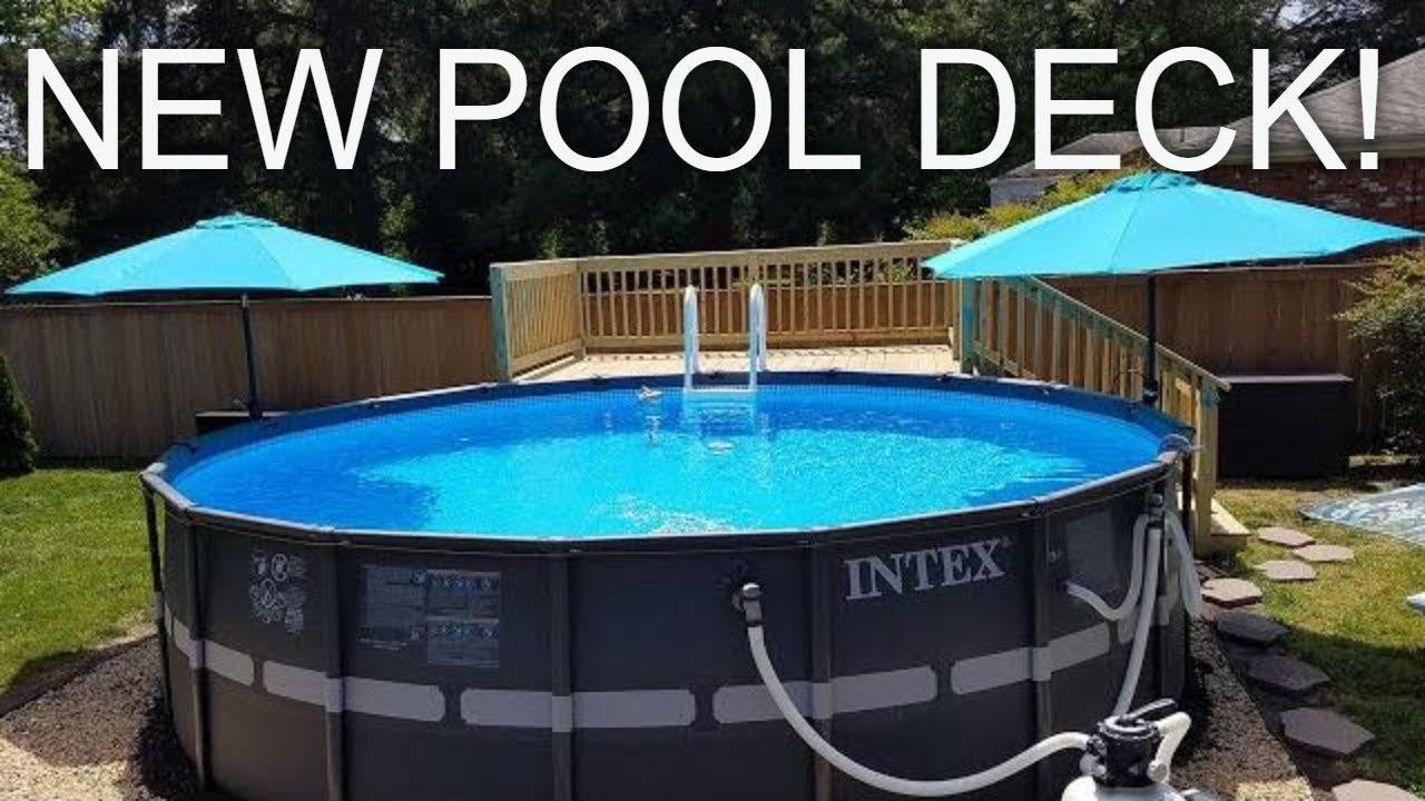INTEX ABOVE GROUND POOL | New Pool Deck, Pool Ladder, and Patio Umbrellas