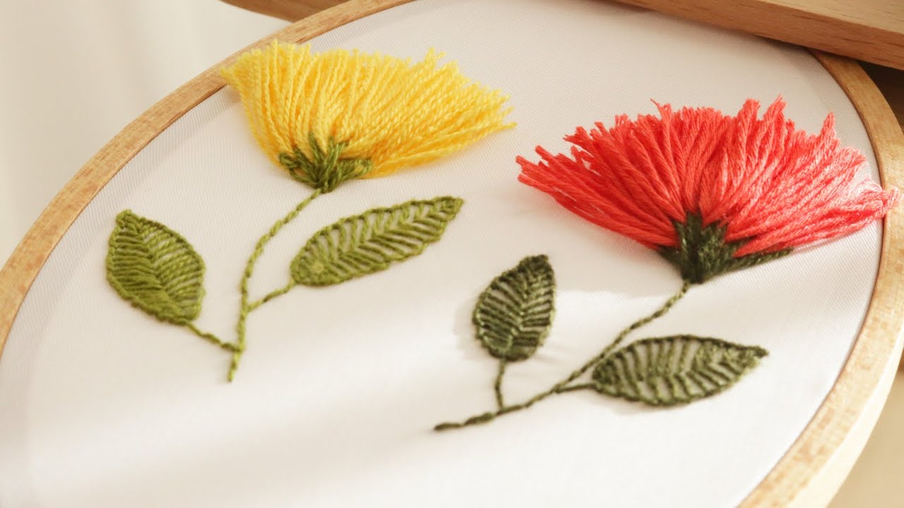 Pom pom flower embroidery on baby clothes: 5 minute embroidery