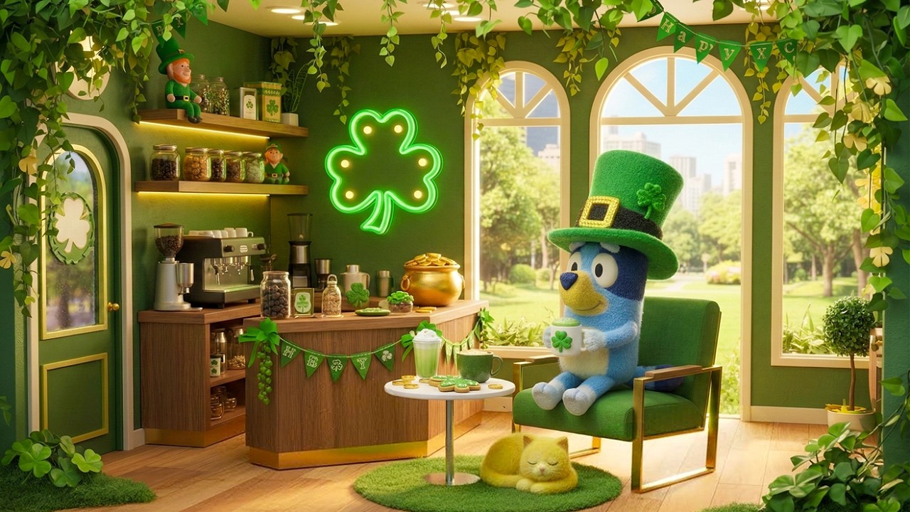 Happy St. Patrick’s Day with Bluey ☘️ Cozy Coffeehouse Lofi Jazz & Lucky Shamrock Vibes