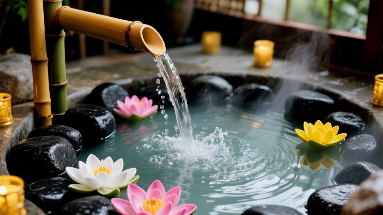 SPA RELAXATION MUSIC WITH FLOWING WATER AND GENTLE PIANO