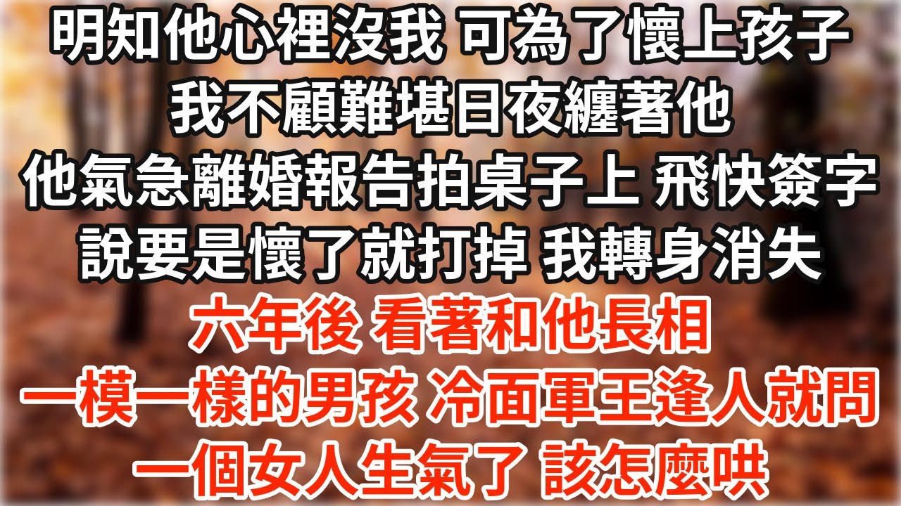 明知他心裡沒我，可為了懷上孩子，我不顧難堪日夜纏著他。他氣急離婚報告拍桌子上 飛快簽字，說要是懷了就打掉，我轉身消失。六年後 看著和他長相一模一樣的男孩，冷面軍王逢人就問：一個女人生氣了 該怎麼哄？