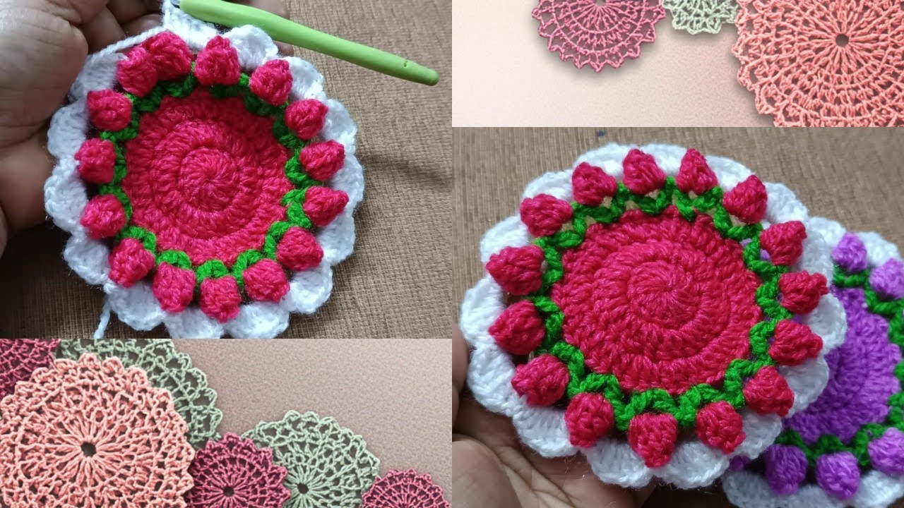 Crochet Tulip Flower Coaster Tutorial for beginners/Beautiful Handmade Home Decor