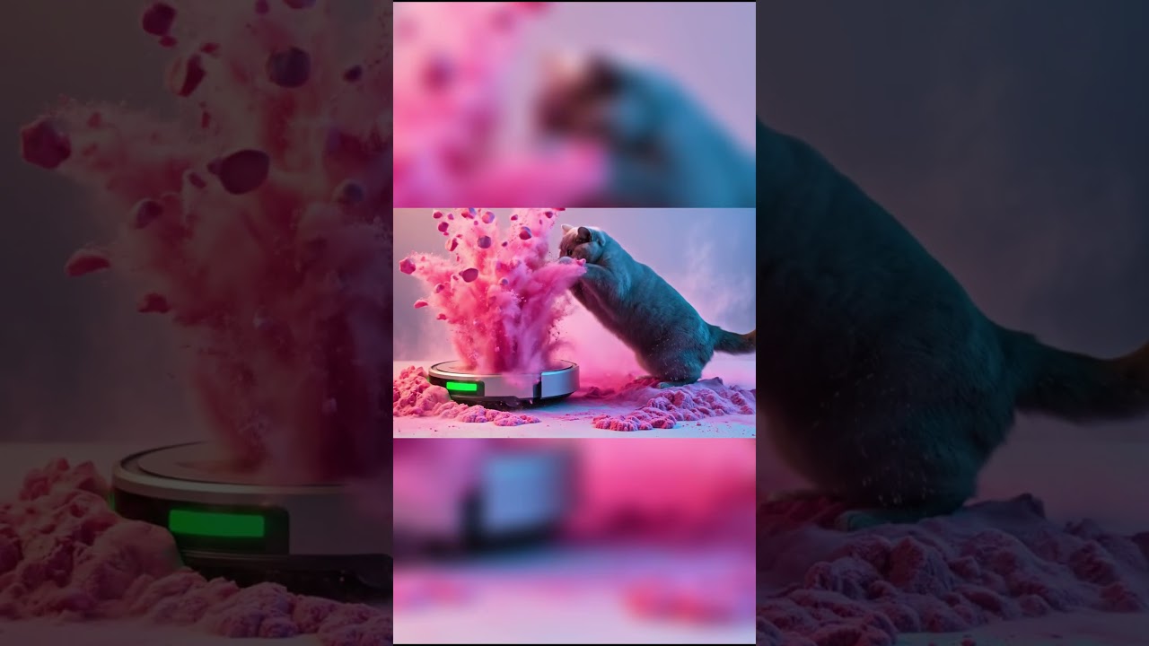 Cat vs Robot Vacuum Cleaner: Pink Kinetic Sand Battle 😹💥 