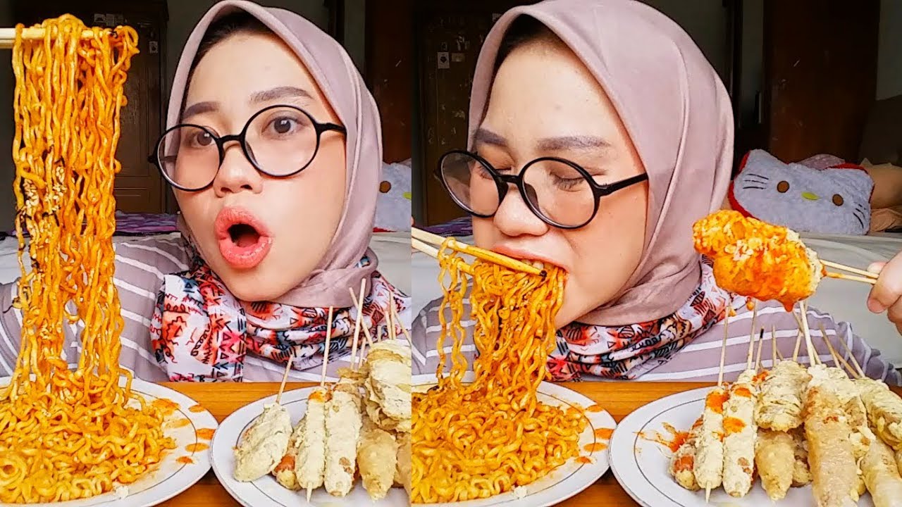 MUKBANG VOLCANO FIRE NOODLES + 20 TUSUK TELOR GULUNG