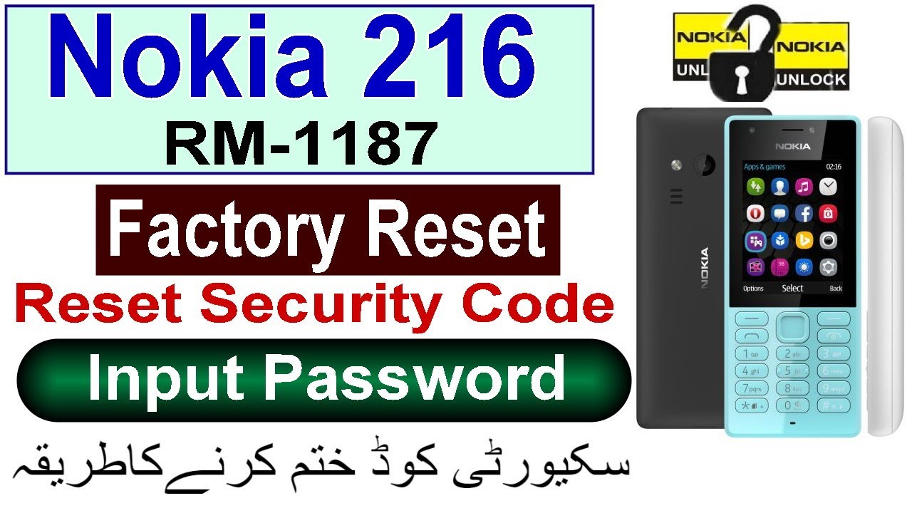 Nokia 216 Security Code unlock | Nokia RM-1187 Security Code | Nokia 216 Factory Reset | Hard Reset