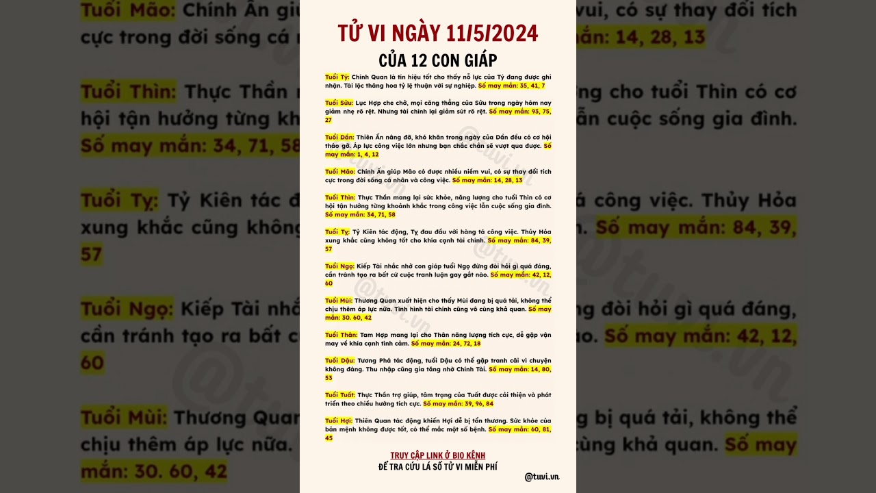 Tử vi ng&agrave;y 11/5 #tuvivn #tuvivietnam #phongthuy #tamlinh #tuvi2024 #tuvingaymoi #tuvi12congiap