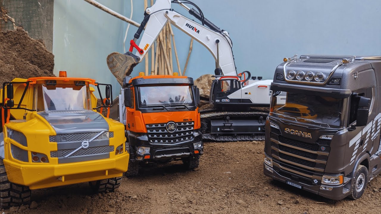 Project 12, EXCLUSIVE - RC Construction With Dump Truck Huina 1598, Volvo & Scania & Excavator 1594