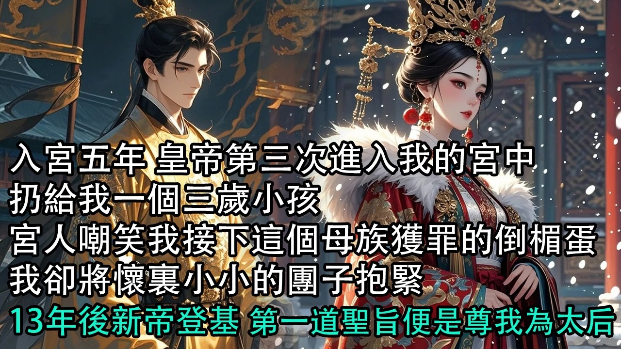 【一口氣看完】入宮五年 皇帝第三次進入我的宮中，扔給我一個三歲小孩，宮人嘲笑我接下這個母族獲罪的倒楣蛋，我卻將懷裏小小的團子抱緊，3年後新帝登基 第一道聖旨便是尊我為太后#古言 #有聲小說 #情感故事