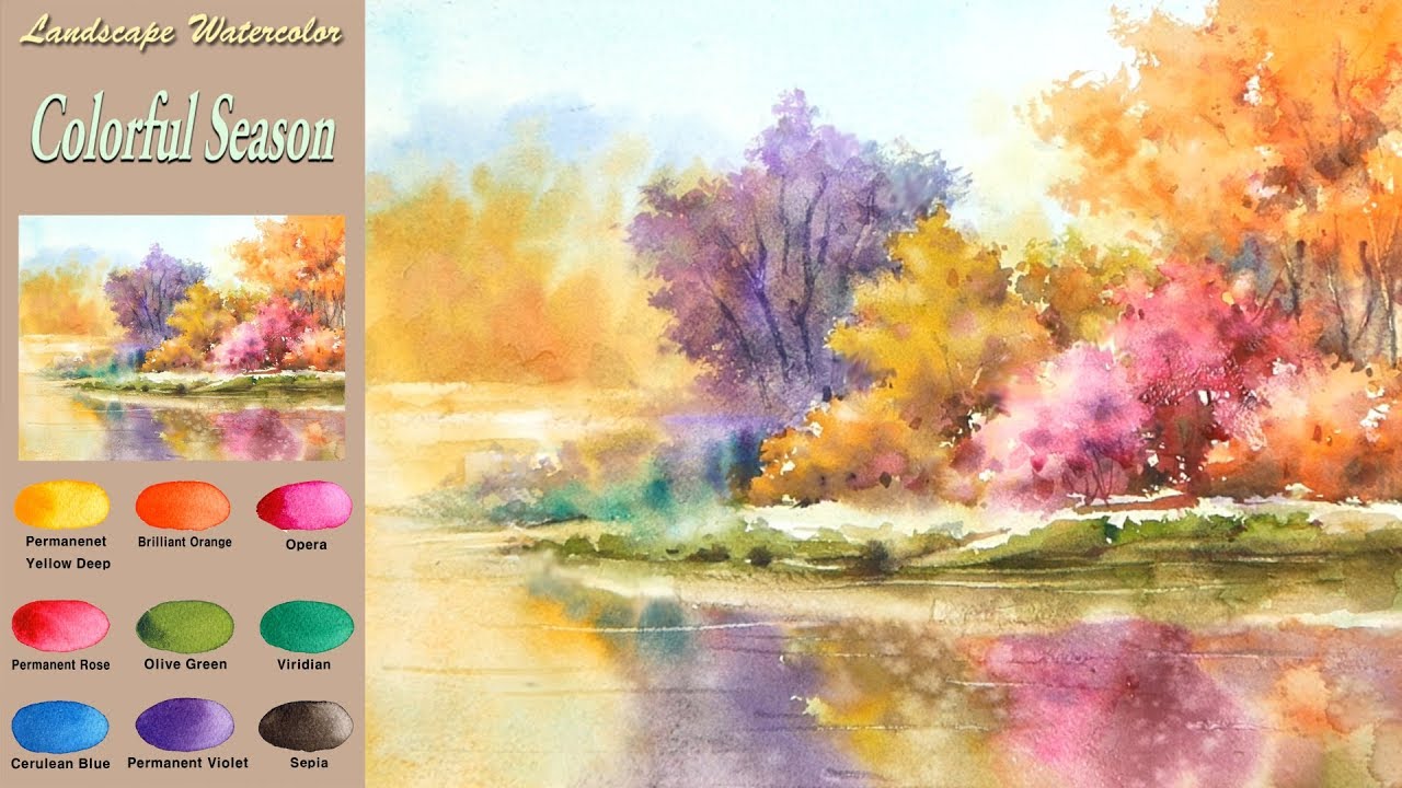 Без эскиза Пейзажная акварель - Красочный сезон  (wet-in-wet, Arches) NAMIL ART