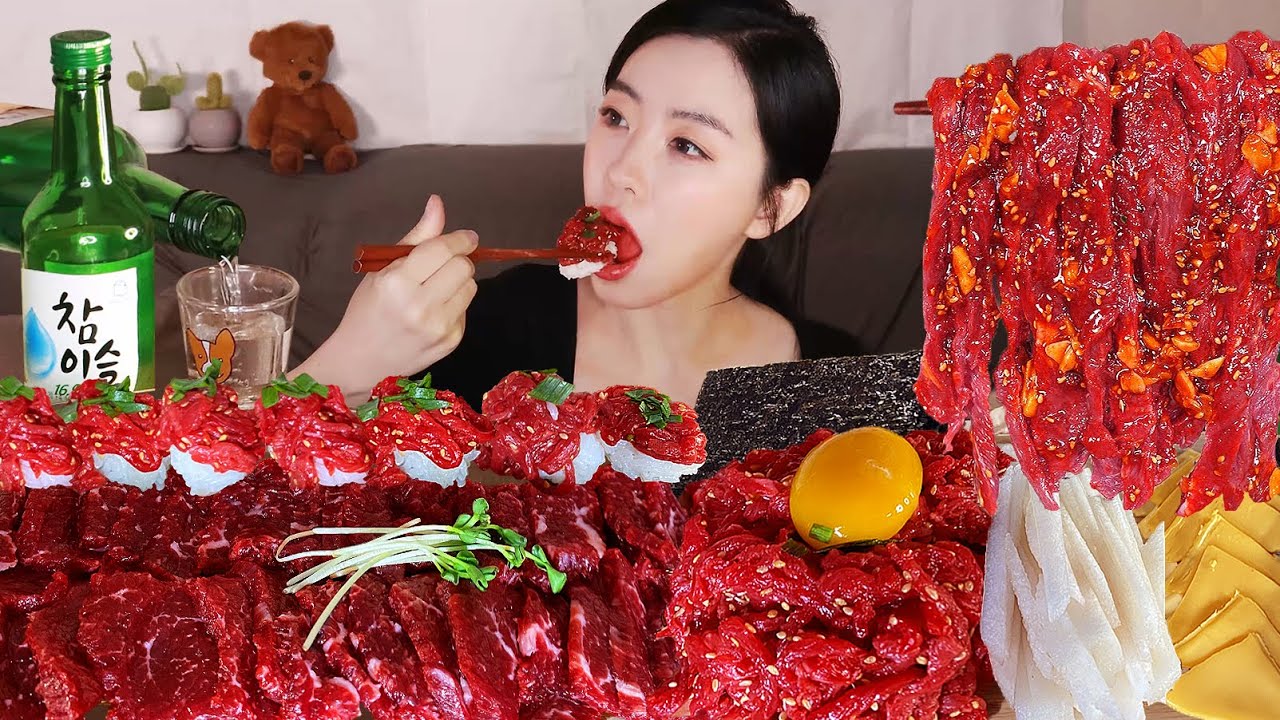 최고의 안주!! 육회&생고기 먹방✨소주한잔에 인생을 달랜다(피식😏)Yukhoe & raw meat Korean food soju mukbang ✨