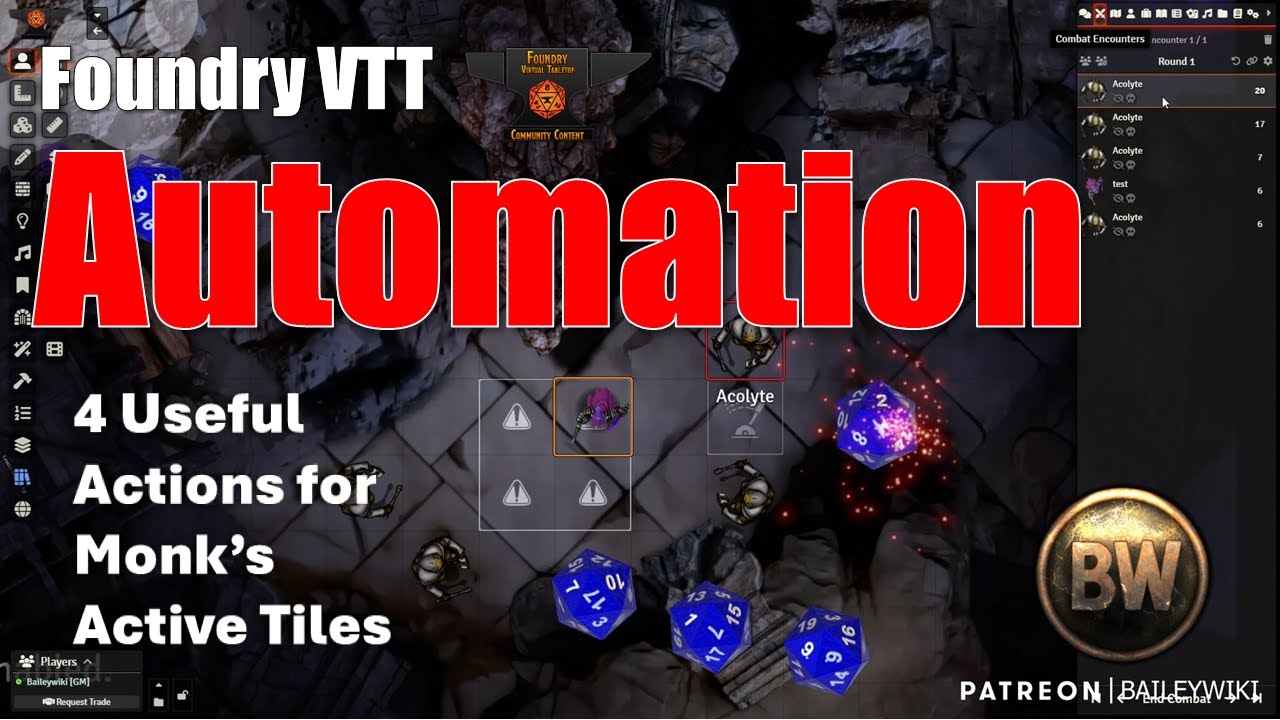Automating Foundry : Monks Active Tiles Actions for Traps, Teleports, Automating Combat, and Sounds