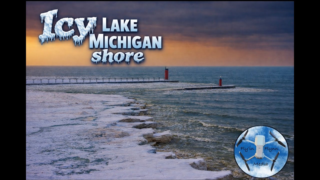 Icy Lake Michigan shore in 4K.