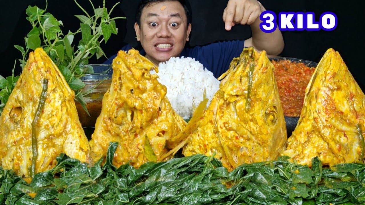 KENYANG MAXIMAL MAKAN 3 KILO GULAI KEPALA IKAN KAKAP SAMBEL TERASI LALAPAN MENTAH SIRIH CINA