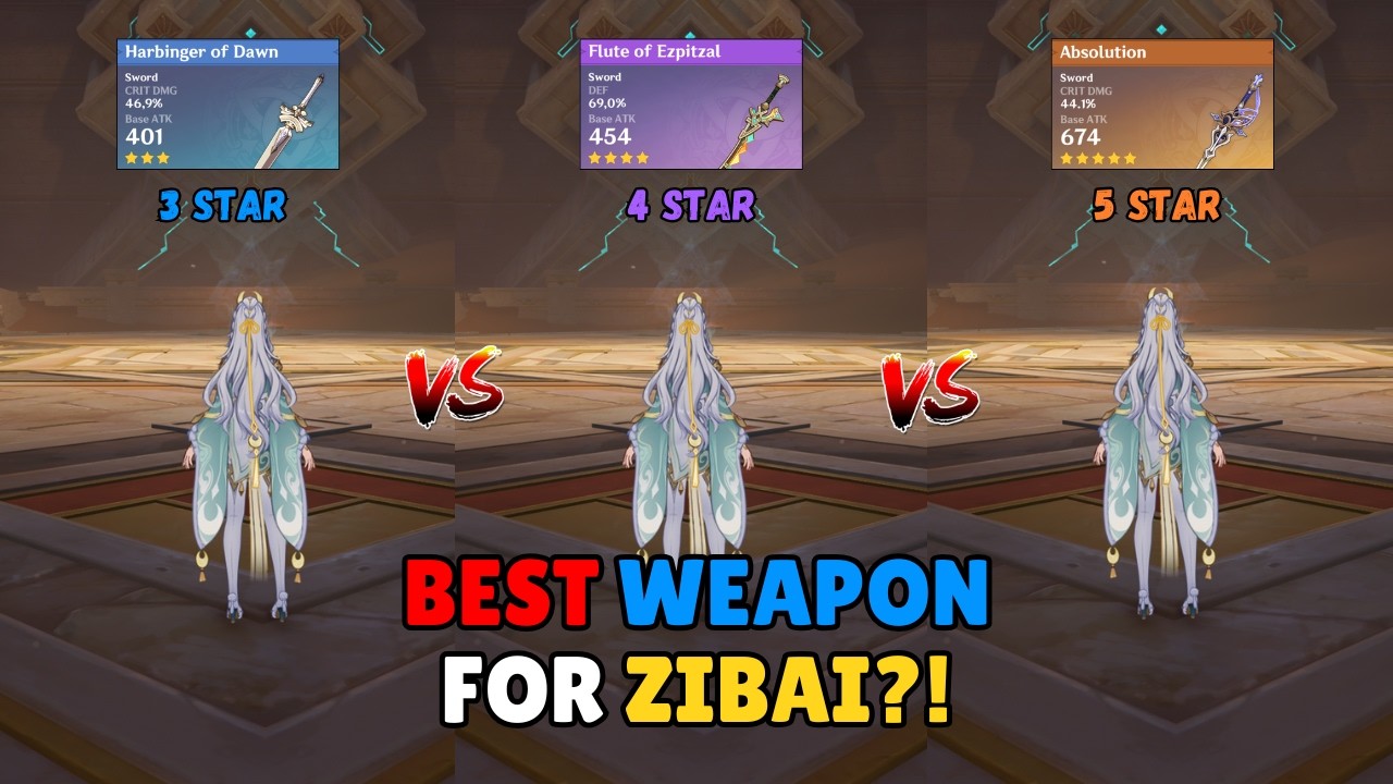 3★ BEATS 5★?! Harbinger VS Ezpitzal VS Absolution!! Zibai Weapon Comparison | Genshin Impact