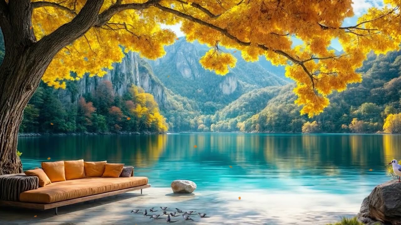 🍁 Golden Autumn Lake | 4K Nature Ambience | Relaxation, Deep Focus & Stress Relief