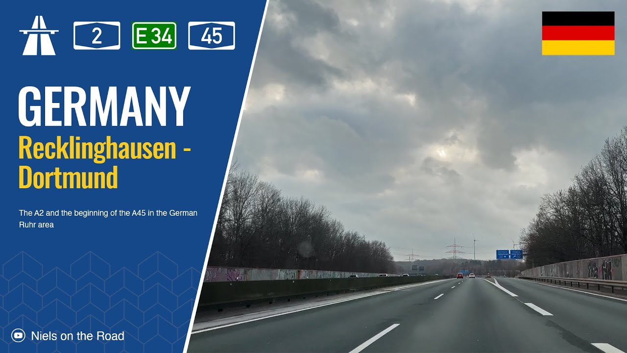Driving in Germany: Autobahn A2 E34 & A45 from Recklinghausen to Dortmund / No Speed Limit