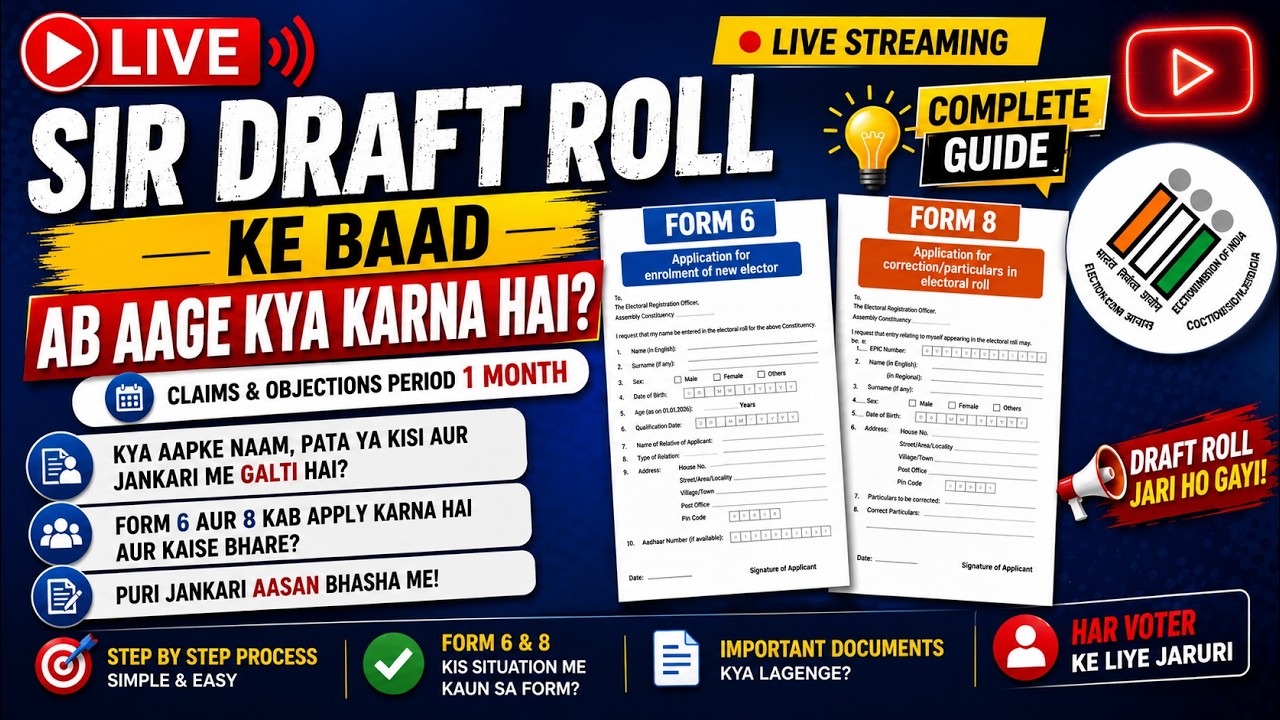 SIR Draft Roll Ke Baad Ab Aage Kya Karna Hai? | Form 6 & Form 8 Complete Guide | LIVE 🔴