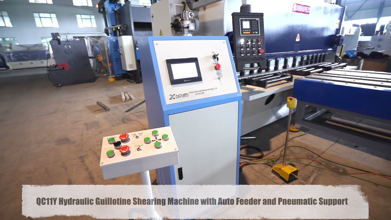 QC11Y CNC Guillotine Shearing Machine with Auto front feeding table and Pneumatic Support 12x3200