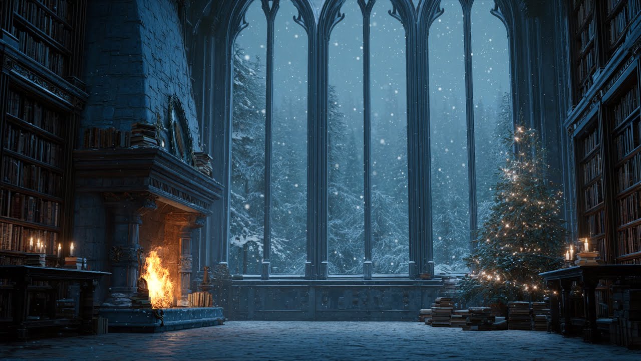 Soft Snow Drifting Near Firelight Warmth ❄️ A Peaceful Winter Atmosphere for Focus