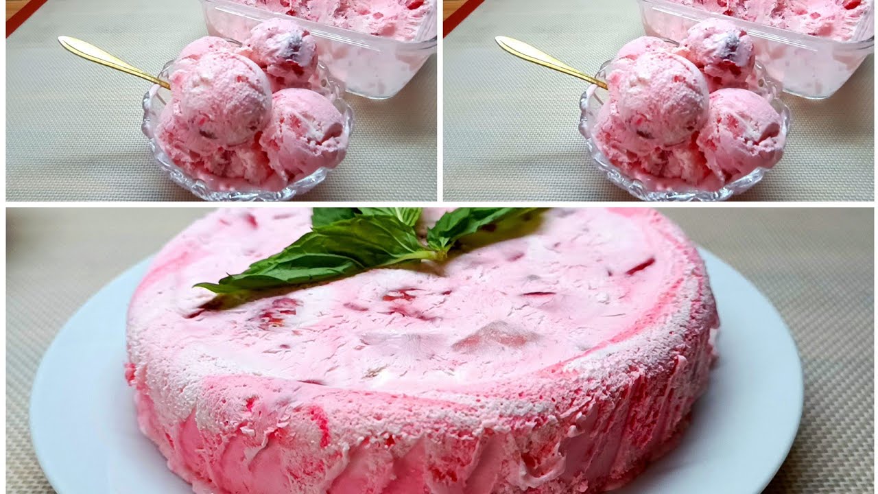 آيس كريم بمكونين فقط /طريقه عمل آيس كريم الفراوله بقطع الفراوله /كريمي لذيذ/Ice cream /فوق الممتاز