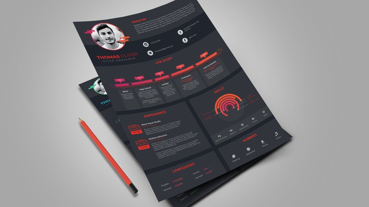 UI/UX Designer Resume Design in Adobe Illustrator CC (Complex Version)