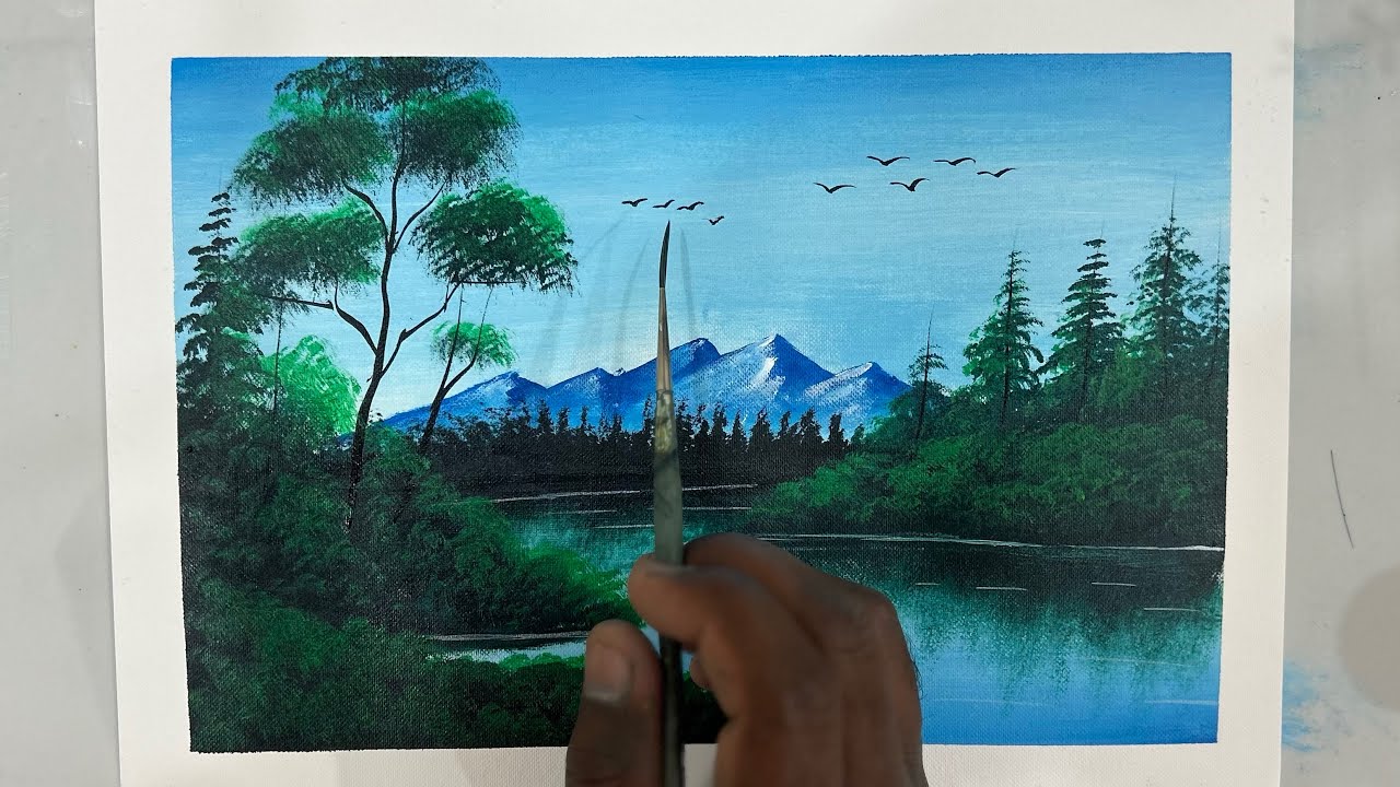 Mountain Landscape Painting ￼/ Lake￼ Nature Painting ￼/Scenery Painting With Acrylic Colour ￼