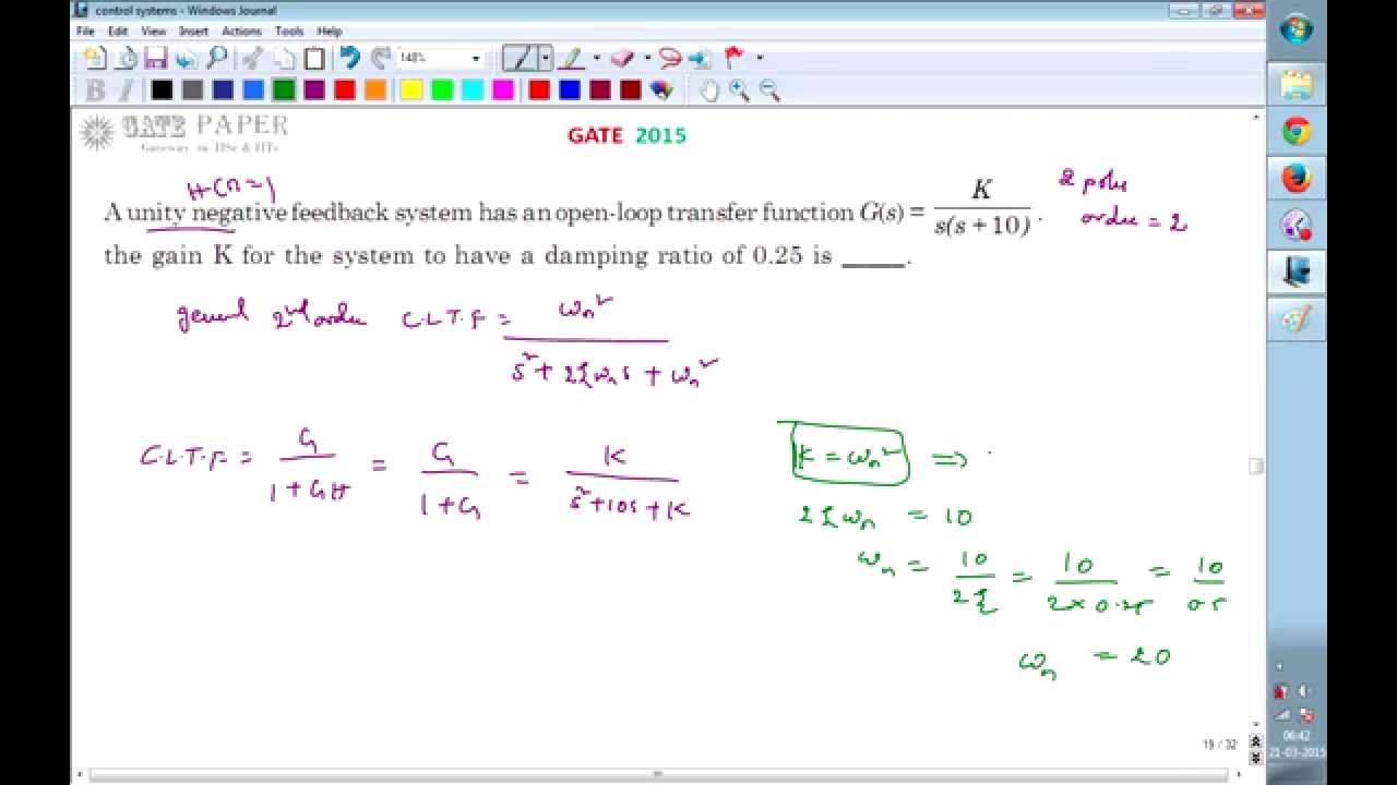 GATE 2015 ECE Design of control system for given damping ratio
