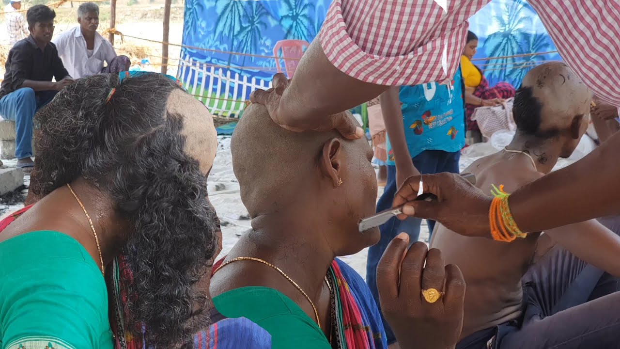 Never Seen Curly Hair Shave with Face Shave in Open Place