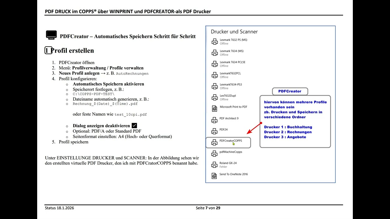 Dokument als PDF erstellen und automatisch  speichern, dazu drucken und bei Befdarf versenden