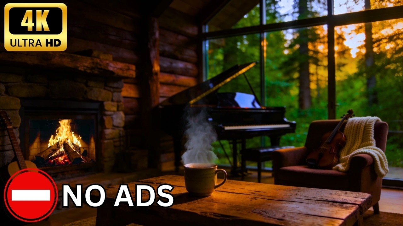 Snowy Winter Café Ambience ❄️ Relaxing Jazz Music & Fireplace Sounds for Focus, Study & Relaxation