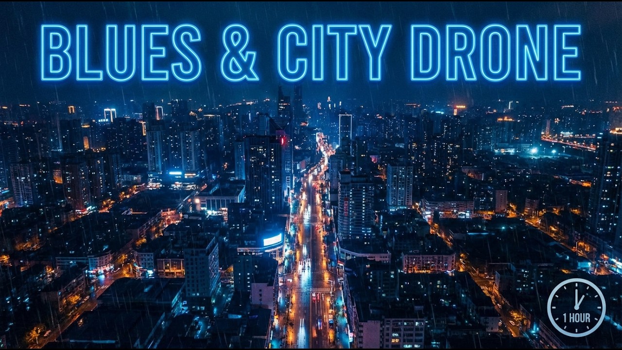 Blues & City Drone: 1 Hour Night City Vibes (4K)