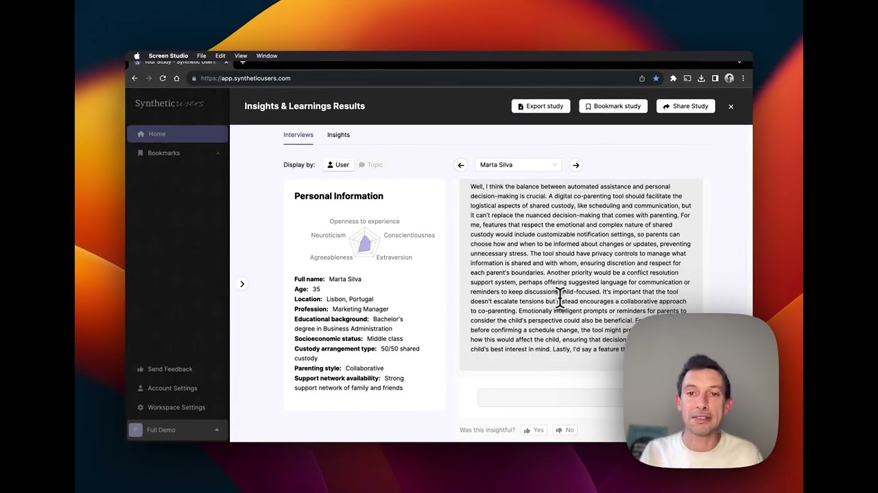 Full demo of Synthetic Users