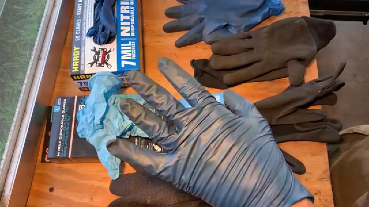Harbor Freight Nitrile & Hardy Coated Gloves Review. Hardy, Nitrile 5 & 7mil, Coated, Jersey