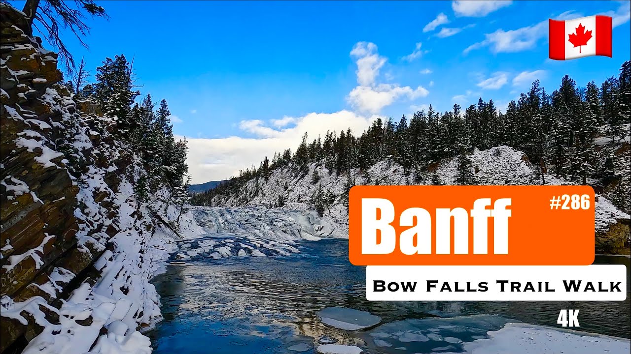 [4K] Frozen Bow Falls: Scenic Winter Walking Tour, Banff National Park, Canada | #286