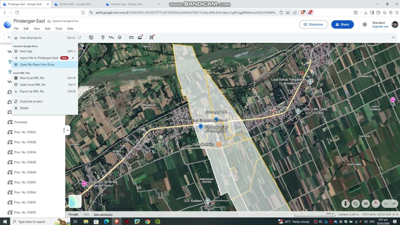 Creating Barangay Pindangan East, Alcala, Pangasinan Map Google Earth KML file to Quantum GIS