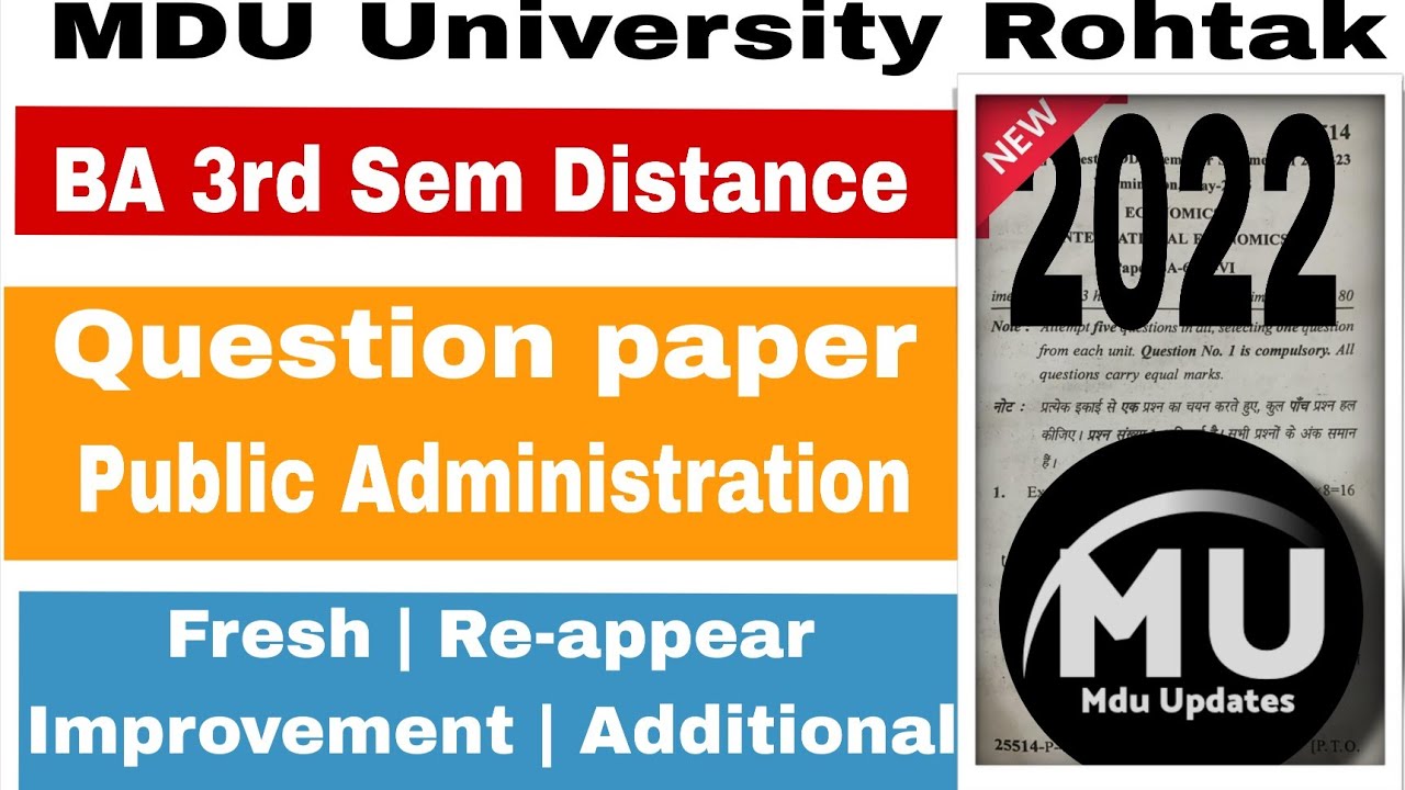 Mdu ba 3rd sem DDE public administration question paper 2022 || BA 3rd semester distance que paper 
