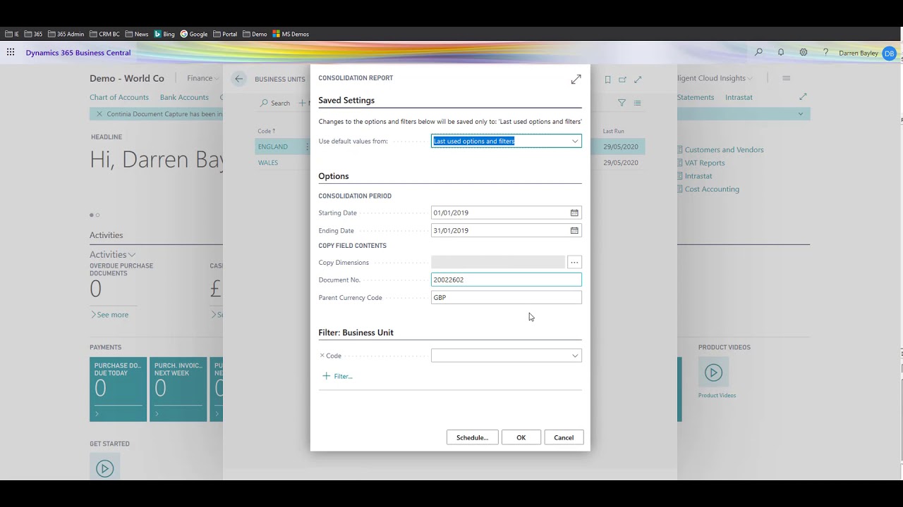 Business Central Demonstration - Consolidation