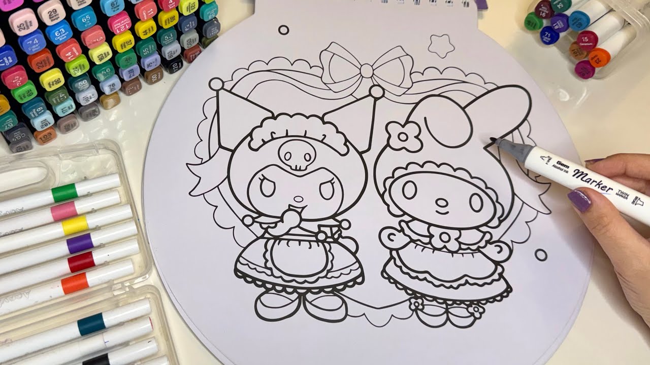 Satisfying Coloring: Cute Kuromi & My Melody 🎨🖤💗| Sanrio ASMR