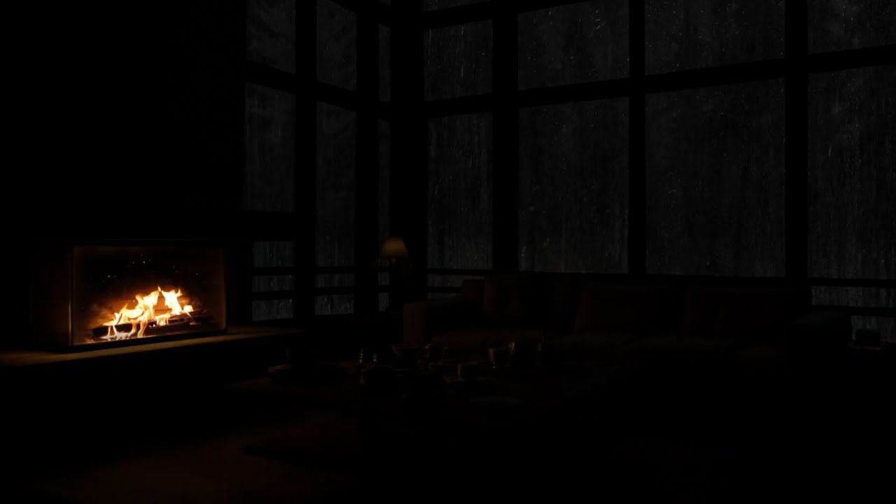 No Midway Ads 😴 Heavy Rain on a Cabin Night & Fireplace Glow