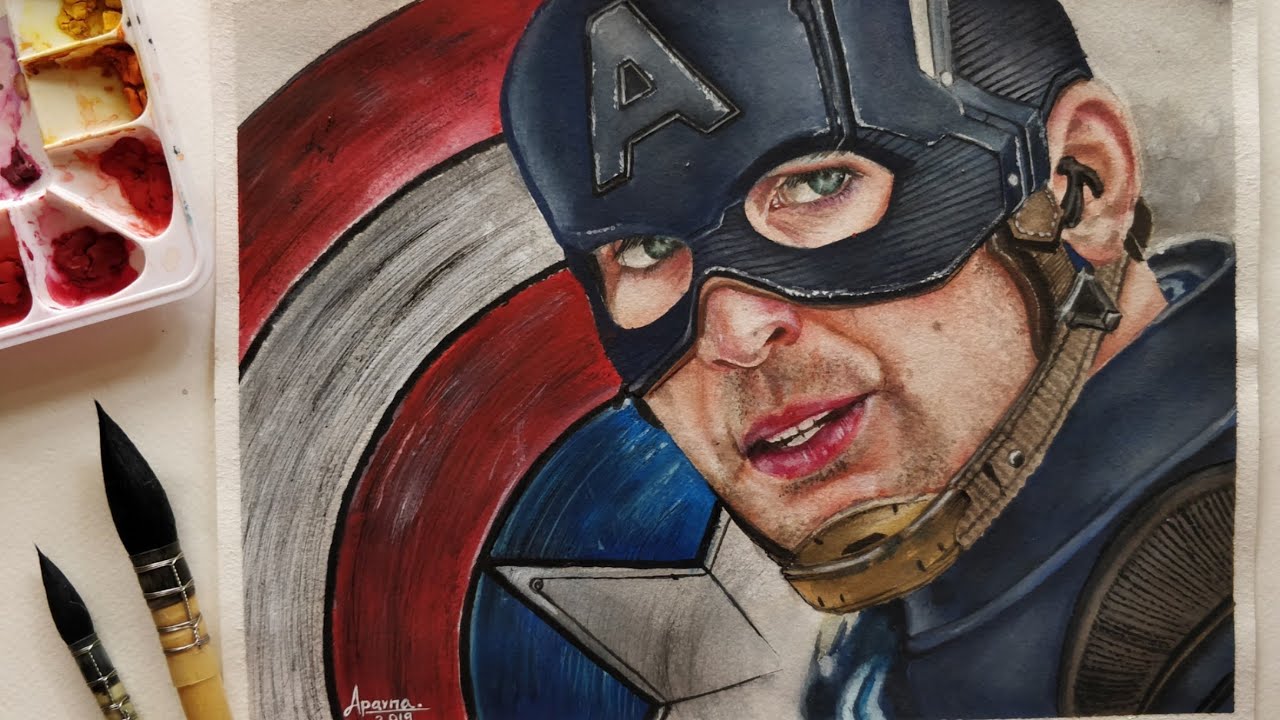 Captain America |Chris Evans| watercolour portrait painting