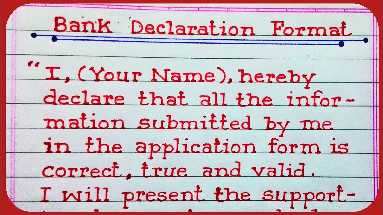 Bank Declaration Format | Bank Declaration Format For All Bank Exam Like SBI, RRB, IBPS In English