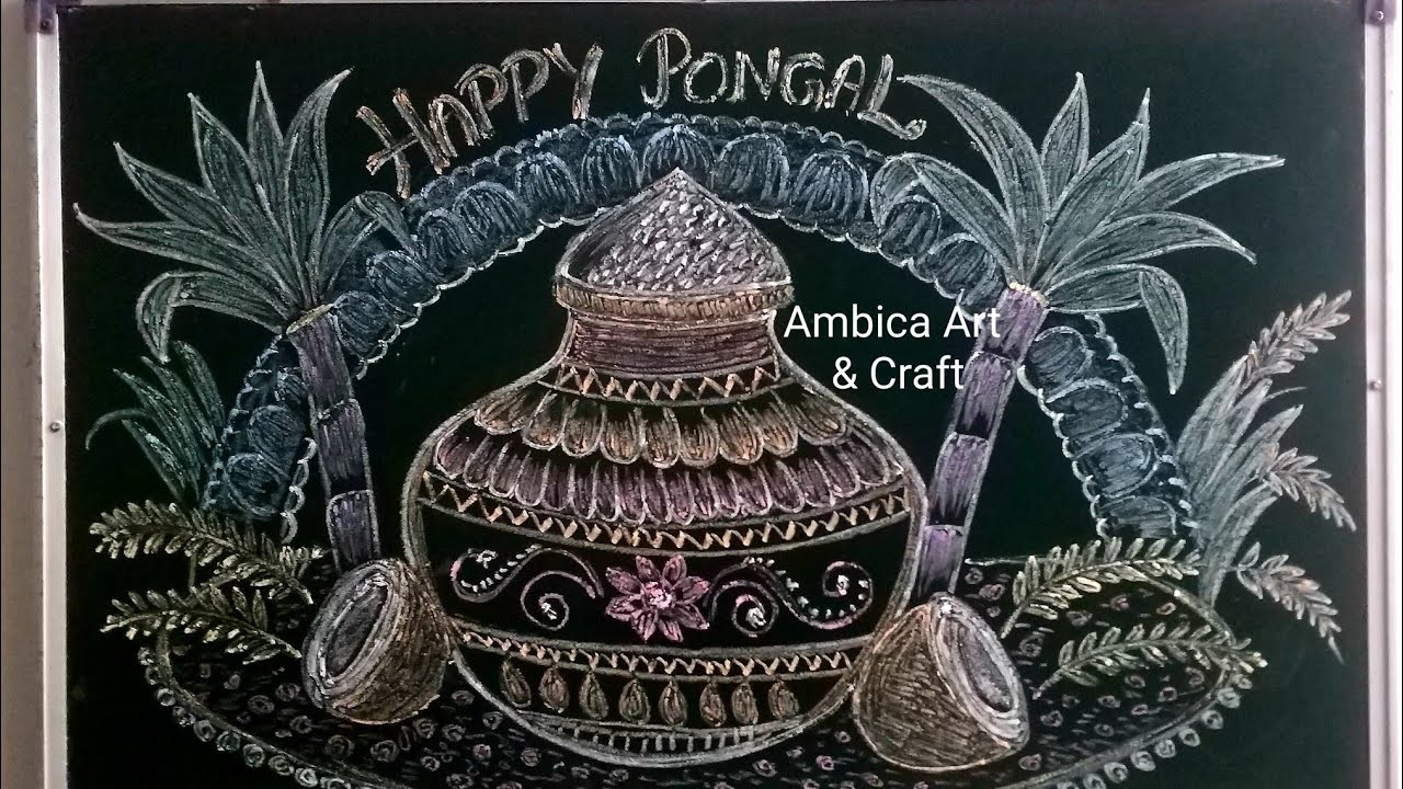 beautiful blackboard decoration idea// Happy Pongal for easy blackboard decoration