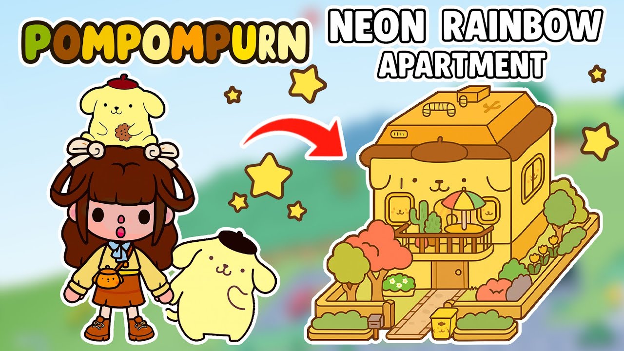 Building a Cute Pompompurin House 😍 Neon Rainbow Apartment 🌈 Toca Boca | SanSan Toca Channel