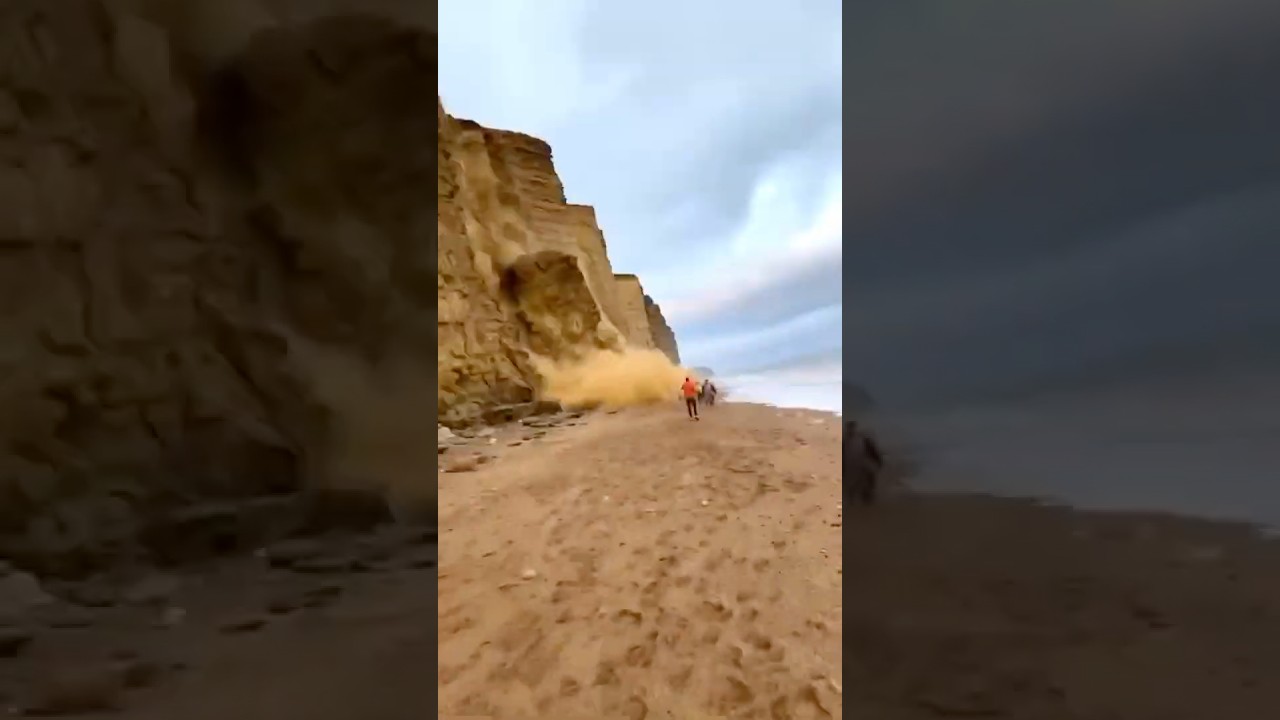 Terrifying cliff fall footage at West Bay, Dorset