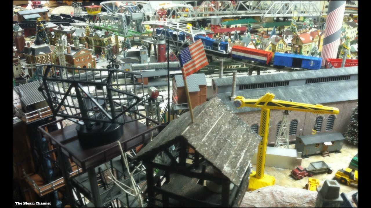 O Scale Train Action on Industrial/Christmas Style Layout